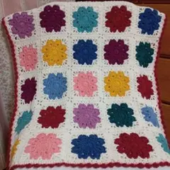 手編み、ハンドメイド、モチーフ編み、コットンブランケット✿カラフル✿