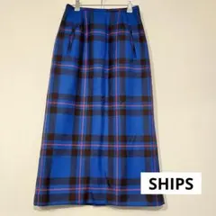 SHIPS シップス チェック柄 タイトスカート ブルー チェック Sサイズ
