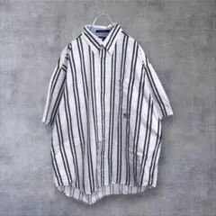 【k7229】希少USA古着トミーヒルフィガー半袖シャツ太ストライプ90s当時物