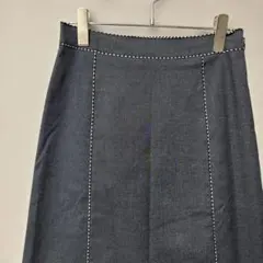自由区　 ホワイトステッチエーラインスカート(M)グレーデニム風　大人膝丈上品のサムネイル