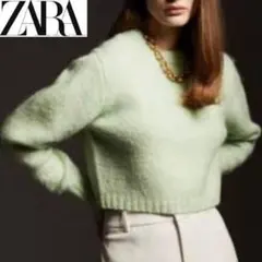 【タグなし未使用品】ZARA クロップドニットセーター　ライトグリーン　Mサイズ