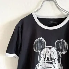 used ミッキーデザインTシャツ リンガーネック ブラック ホワイト 古着のサムネイル