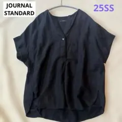 25SS【洗える】 ジャーナルスタンダード レーヨン麻ノーカラーブラウス 黒のサムネイル
