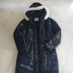 140黒ファーロングコート暖かい中綿可愛い