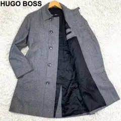美品 XL相当 ヒューゴボス ステンカラーコート 撥水加工 ブラック 黒色 軽量 ヒューゴボス メンズ コート HUGO BOSS ブランド アウター