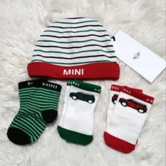 新品　BMW MINI(ミニ)　　ベビー靴下３足帽子ビーニー