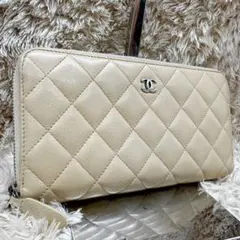 【美品】CHANEL シャネル 長財布 ラウンドファスナー マトラッセ ベージュ