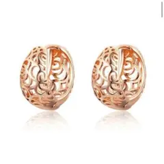 在庫残り1点　ピンクゴールド　ぷっくりフープピアス　ハワイアン