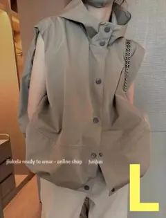 お洒落❣️A フード付きベスト カーキ L カッコイイ✨軽量 男女兼用❣️
