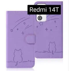 スマホケース Redmi 14T 手帳型 パープル スタンド機能 カード収納