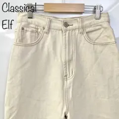 【Classical Elf】ゆったりハイウエストワイドストレート無地デニム