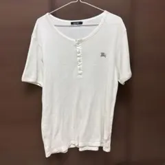 バーバリーブラックレーベル　Tシャツ　ホワイト　ホースロゴ　ボタン　サイズ2 M