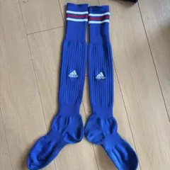 adidas サッカーソックス 青 ストライプ付き