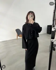 hinariリブフレアカーディガン　リブタイトスカート