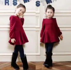 新品❗️子供服 女の子 ブラック ワンピース 無地 リボン 裏起毛