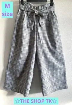 THE SHOP TK グレー系チェック柄 ガウチョパンツ M