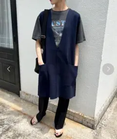 スピック＆スパン C/R ニットベスト ネイビー Vネック