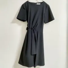 BORNYボルニー 半袖ベルトフレアミモレ丈ワンピース 黒 ゆったり c2のサムネイル