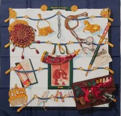 中古美品 HERMES エルメス カレ90 スカーフ 図面と記号 シルク100