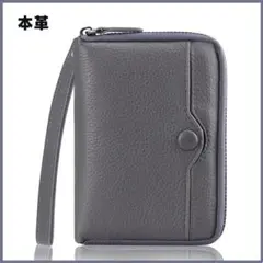 新品✨ F.ZH 二つ折り 財布 本革 ラウンドファスナー コンパクト グレー