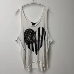 フォーエバー21 星条旗 タンクトップ Uネック裾長め L 白黒 綿 旅行のサムネイル
