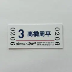 名鉄　中日ドラゴンズ　コラボ硬券入場券　高橋周平選手