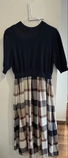 ブルーレーベルクレストブリッジ バックリボンチェック柄切替ワンピース サイズ38