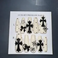 現品 ネイルチップ クロム クロスネイル ドットギャル ロングバレエコア