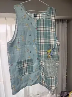 ティンカーベル エプロン 水色 チェック柄