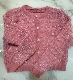 ピンク スパンコール入りニットカーディガン