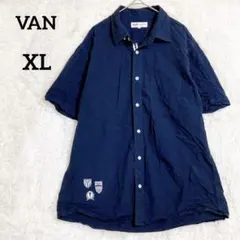 ヴァン ワッペン 刺繍 半袖 シャツ『LL』 ブラック コットン100