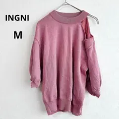 イング ワンショルダーTシャツ ラメ 無地 ピンク クルーネック 派手 キラキラ