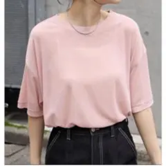モノマート　レディース　シアー　半袖Tシャツ　五部袖　ピンク　薄手　夏　秋