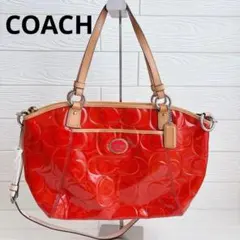 【COACH】トートバッグ/ショルダーバッグ/オレンジ/エナメル/シグネチャーのサムネイル