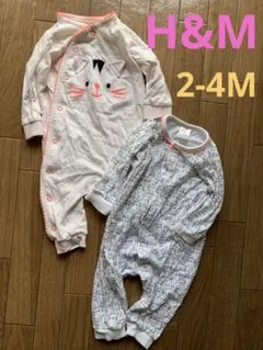 h&m 猫　ネコ　ロンパース　薄手　2-4m 66サイズ　二枚セット