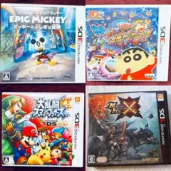 3DSソフト4本セット エピックミッキー／クレヨンしんちゃん／スマブラ／MHX