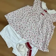 組曲 80-90 いちご柄トップス＆ホワイトショートパンツ&靴下3点セット