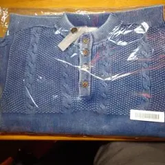 RUGGED 青 ケーブルニット ポロセーター