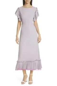 KATE SPADE 定価7万 気品のラベンダー色 美形フリル袖ロングワンピース