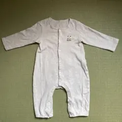 パンダ刺繍 ベージュのコットンロンパース