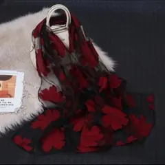 花柄 フラワー 大判 ストール スカーフ ショール 黒 レッド　シースルー