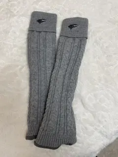 グレー ケーブル編み レッグウォーマー