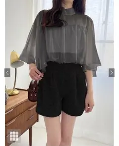フレアスリーブシアーショート丈ブラウス［tu816]