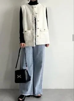 グリーンレーベルリラクシング　ツイードベスト　ホワイト