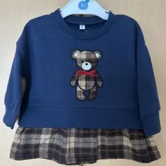 ベビー服 ワンピース 80cm クマ チェック柄