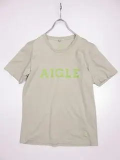 【値下げ】AIGLE　エーグル　半袖Tシャツ　ビッグロゴ　淡いカーキ　Sのサムネイル