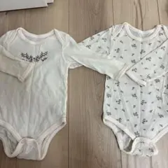 バースデー　花柄リブ編み長袖ボディスーツ2点セット