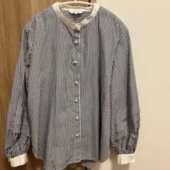 PLST プラステ シャツ ブラウス パールボタン 長袖 ストライプ M