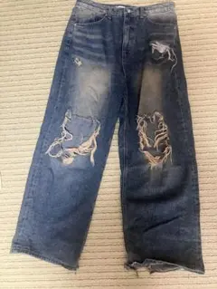 ダメージ加工 ワイドレッグデニムパンツ