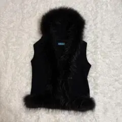 al bacher レディース ニットベスト L ファー ウール ノースリーブ